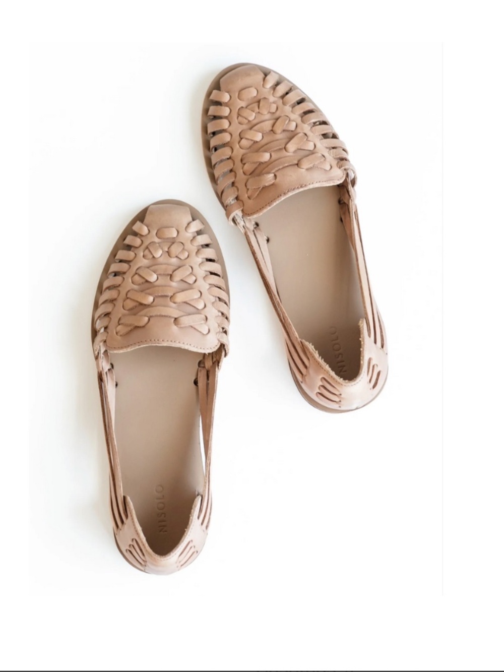 Anthropologie Nisolo Woven Leather Huarache Sandals in Almond, Women's Size 7 US